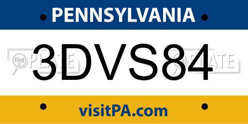 3DVS84 Pennsylvania License Plate