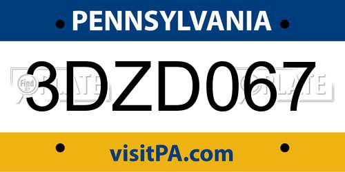3DZD067 Pennsylvania License Plate