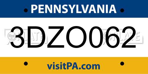 3DZO062 Pennsylvania License Plate