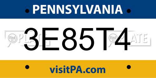 3E85T4 Pennsylvania License Plate
