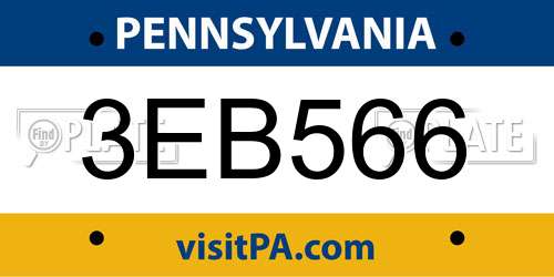 3EB566 Pennsylvania License Plate