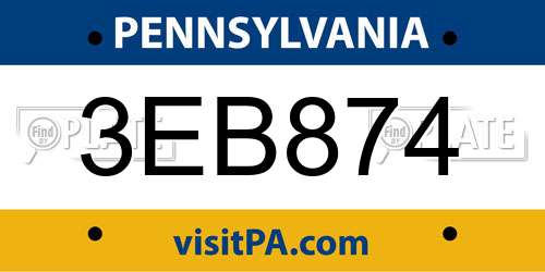 3EB874 Pennsylvania License Plate
