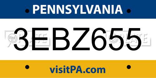 3EBZ655 Pennsylvania License Plate