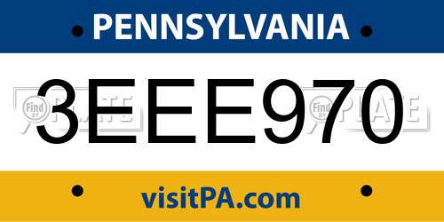 3EEE970 Pennsylvania License Plate