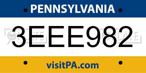 3EEE982 Pennsylvania License Plate