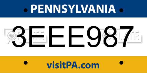 3EEE987 Pennsylvania License Plate