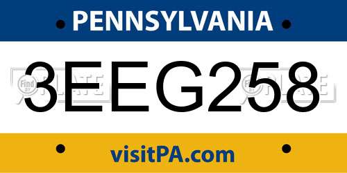 3EEG258 Pennsylvania License Plate