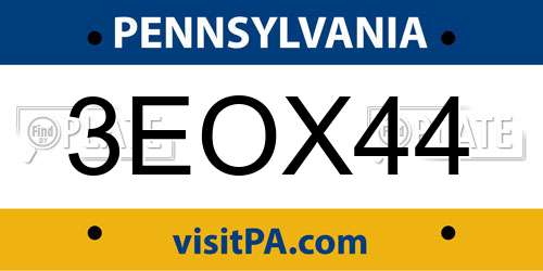 3EOX44 Pennsylvania License Plate
