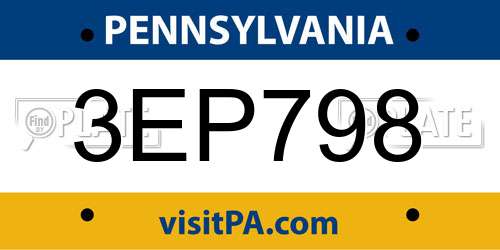 3EP798 Pennsylvania License Plate
