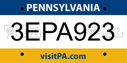 3EPA923 Pennsylvania License Plate