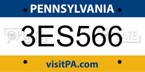3ES566 Pennsylvania License Plate