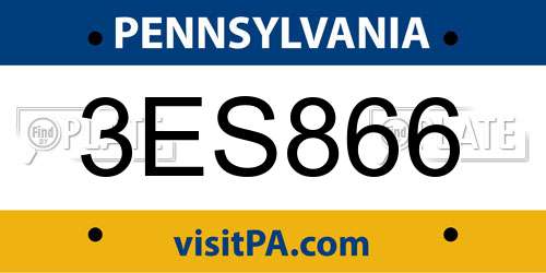 3ES866 Pennsylvania License Plate