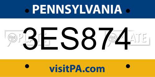 3ES874 Pennsylvania License Plate