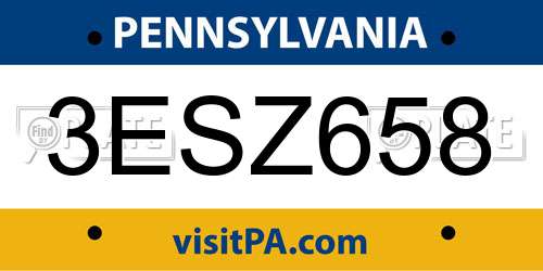 3ESZ658 Pennsylvania License Plate