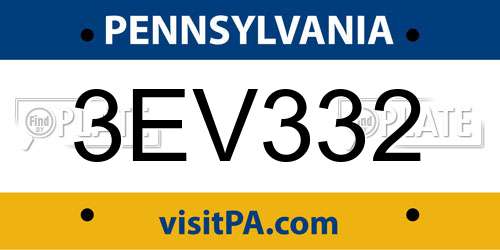 3EV332 Pennsylvania License Plate