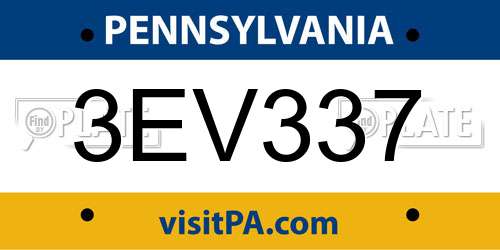 3EV337 Pennsylvania License Plate