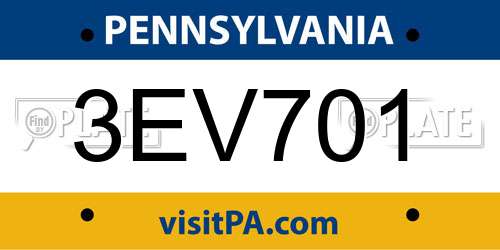 3EV701 Pennsylvania License Plate