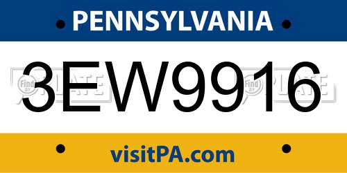 3EW9916 Pennsylvania License Plate