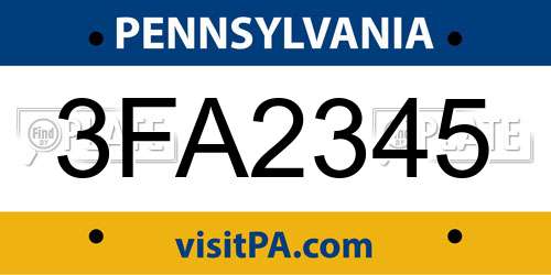 3FA2345 Pennsylvania License Plate