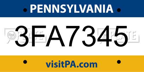 3FA7345 Pennsylvania License Plate