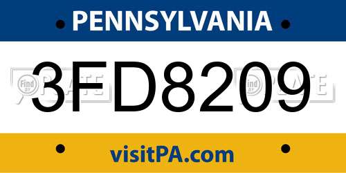 3FD8209 Pennsylvania License Plate