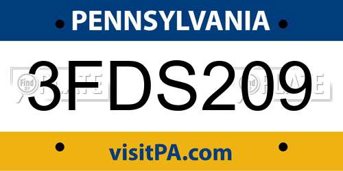 3FDS209 Pennsylvania License Plate