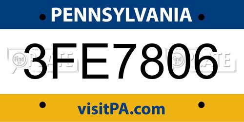 3FE7806 Pennsylvania License Plate