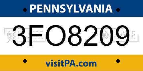 3FO8209 Pennsylvania License Plate