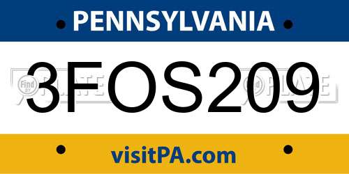 3FOS209 Pennsylvania License Plate