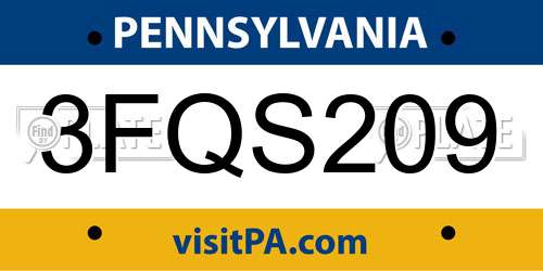 3FQS209 Pennsylvania License Plate