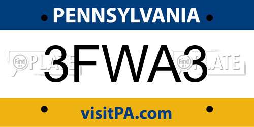 3FWA3 Pennsylvania License Plate