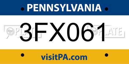 3FX061 Pennsylvania License Plate
