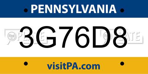3G76D8 Pennsylvania License Plate