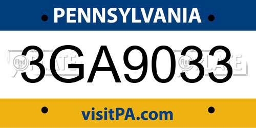 3GA9033 Pennsylvania License Plate