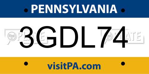 3GDL74 Pennsylvania License Plate