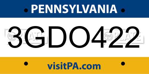 3GDO422 Pennsylvania License Plate