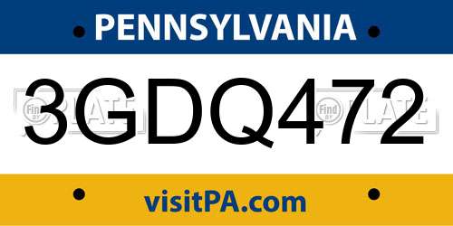 3GDQ472 Pennsylvania License Plate