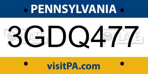 3GDQ477 Pennsylvania License Plate