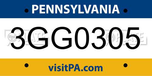 3GG0305 Pennsylvania License Plate