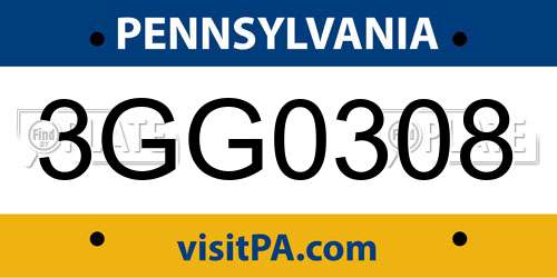 3GG0308 Pennsylvania License Plate