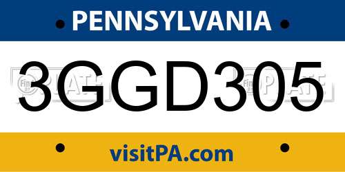 3GGD305 Pennsylvania License Plate