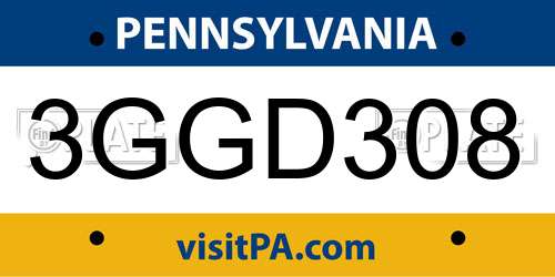 3GGD308 Pennsylvania License Plate