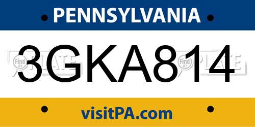 3GKA814 Pennsylvania License Plate