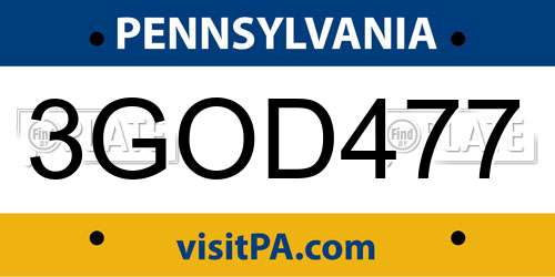 3GOD477 Pennsylvania License Plate