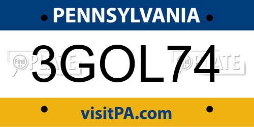 3GOL74 Pennsylvania License Plate