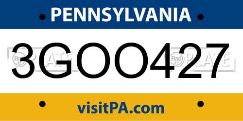 3GOO427 Pennsylvania License Plate