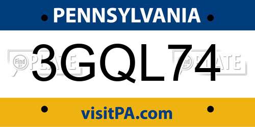3GQL74 Pennsylvania License Plate