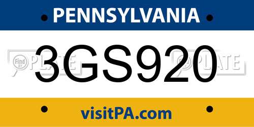 3GS920 Pennsylvania License Plate
