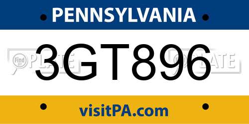 3GT896 Pennsylvania License Plate