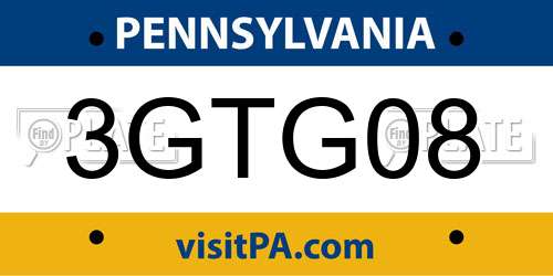 3GTG08 Pennsylvania License Plate